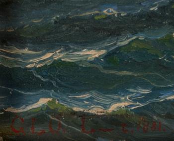 OKÄND KONSTNÄR. Oljemålning på pannå. Bär signatur och datering 1881.