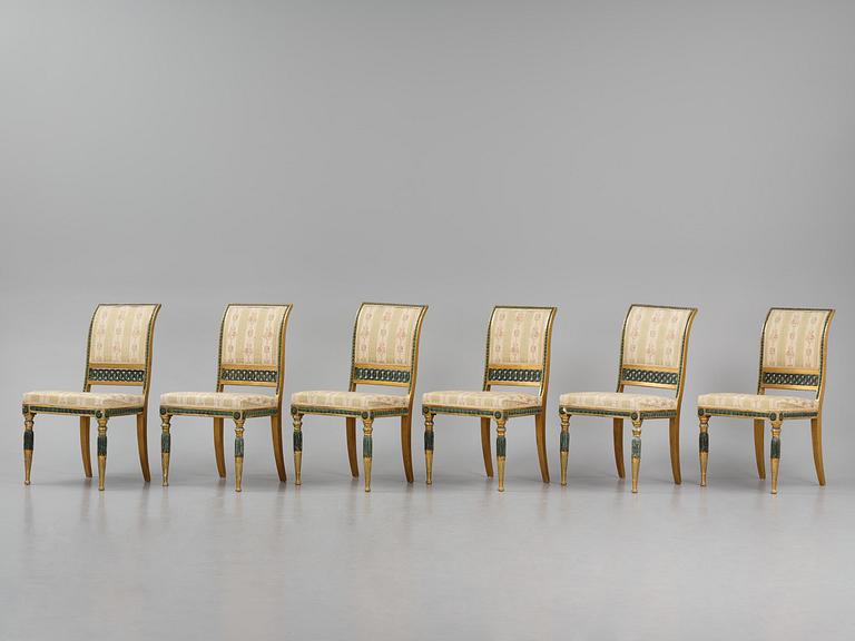 A set of six late Gustavian giltwood chairs, Stockholm, late 18th century.