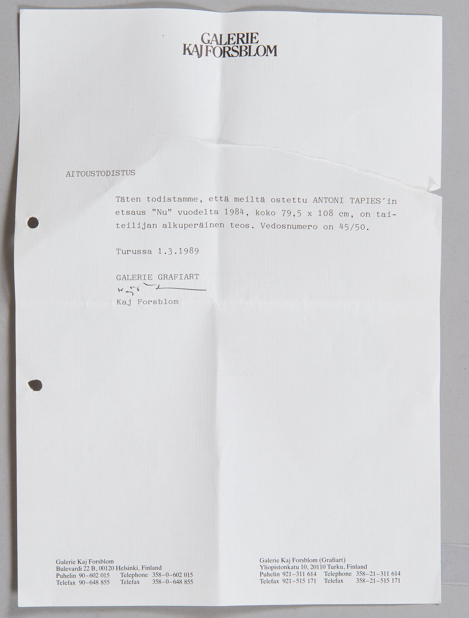 Antoni Tàpies, "Nu".