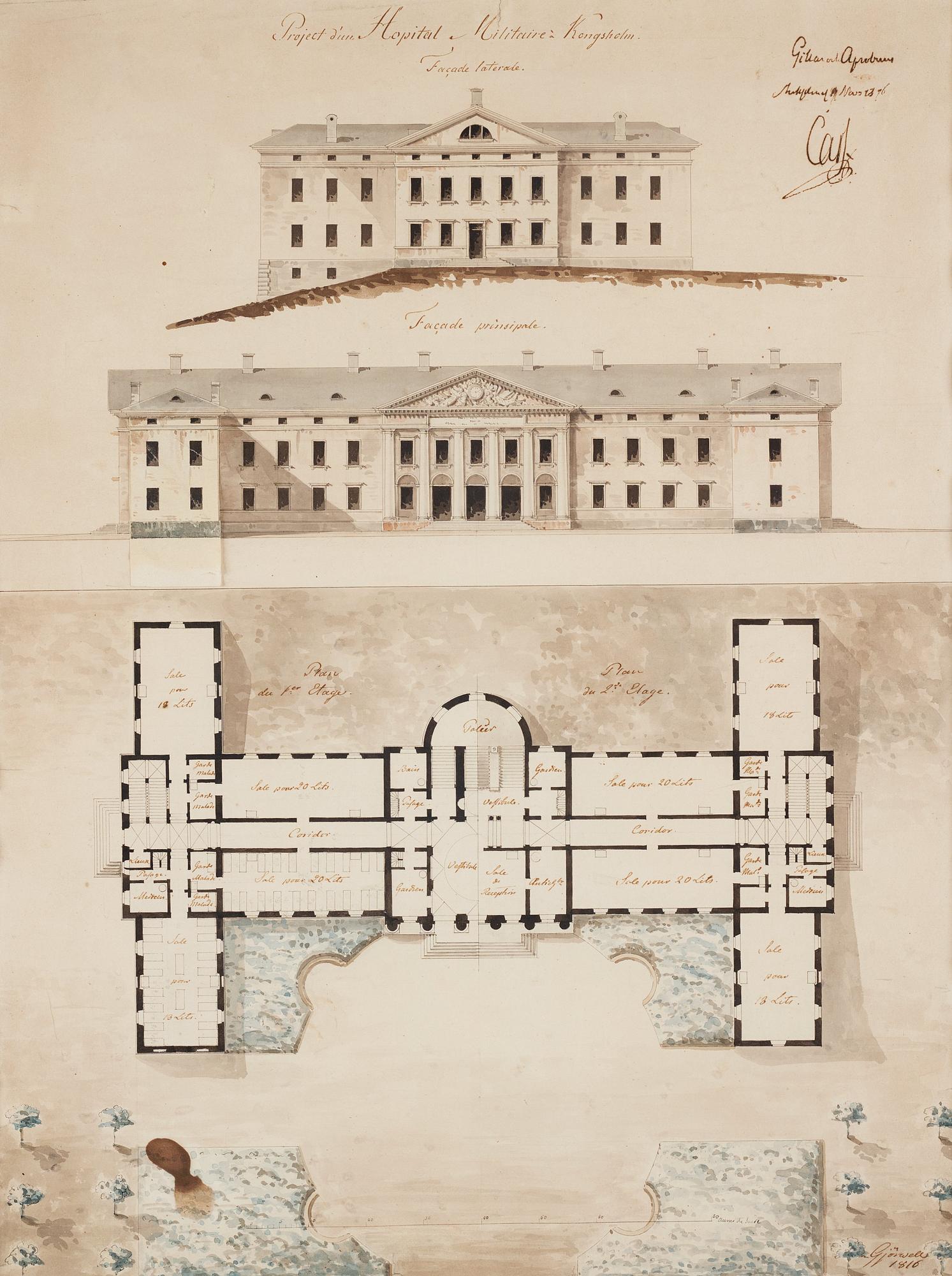 Carl Christoffer Gjörwell, "Project d'un Hospital, Militaire à Kongsholm".