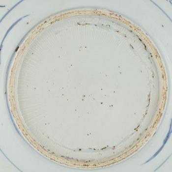 Two Chinese blue and white plates, 17th and 18th century.