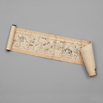 351. A hand scroll with shunga woodblock prints, Japan 18th or 19th Century.