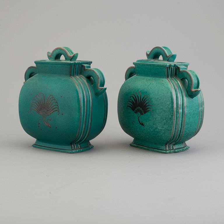 Two stonware 'Argetna" lidded vases by Wilhelm Kåge for Gustavsberg.