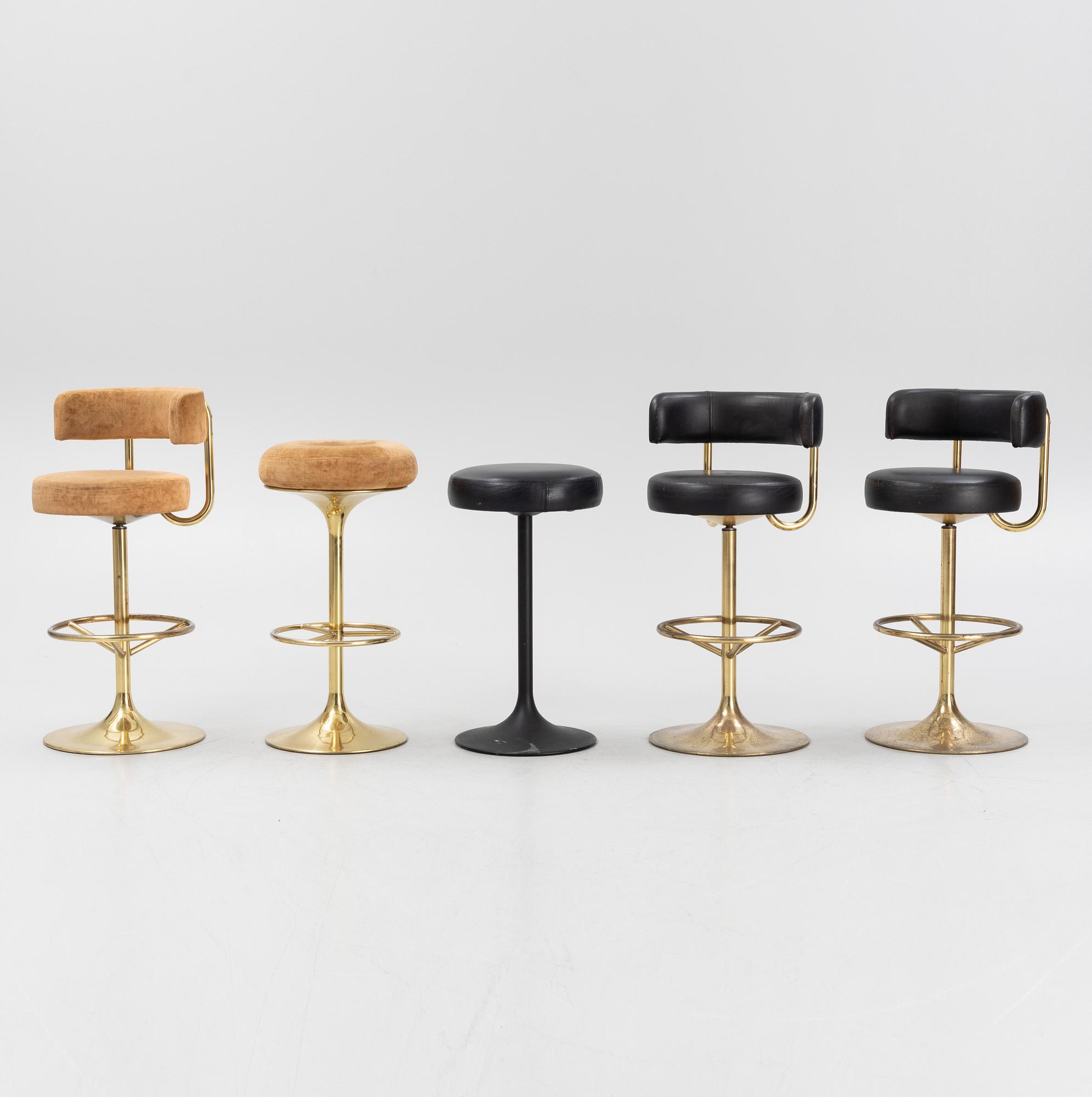 Barstolar, 3 st, barpallar 2 st, Johanson Design. 1900-talets slut.