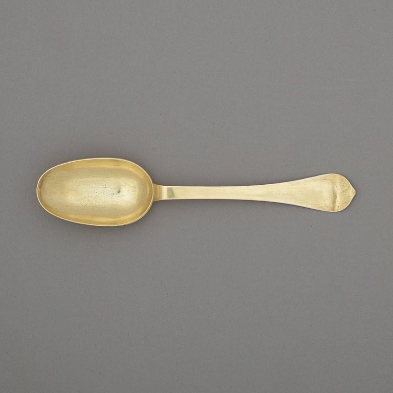 A Swedish 18th century silver-gilt spoon, marks of Johan Dragman, Arboga (1701-1746).
