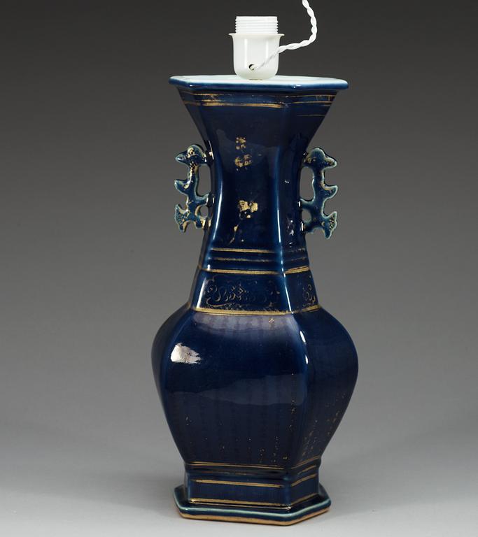 A gilt powder blue vase, Qing dynasty, 18th Century.