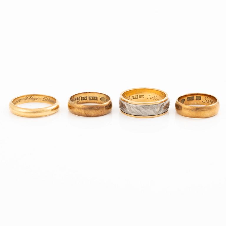 Rings, 4 pieces, 18K gold.