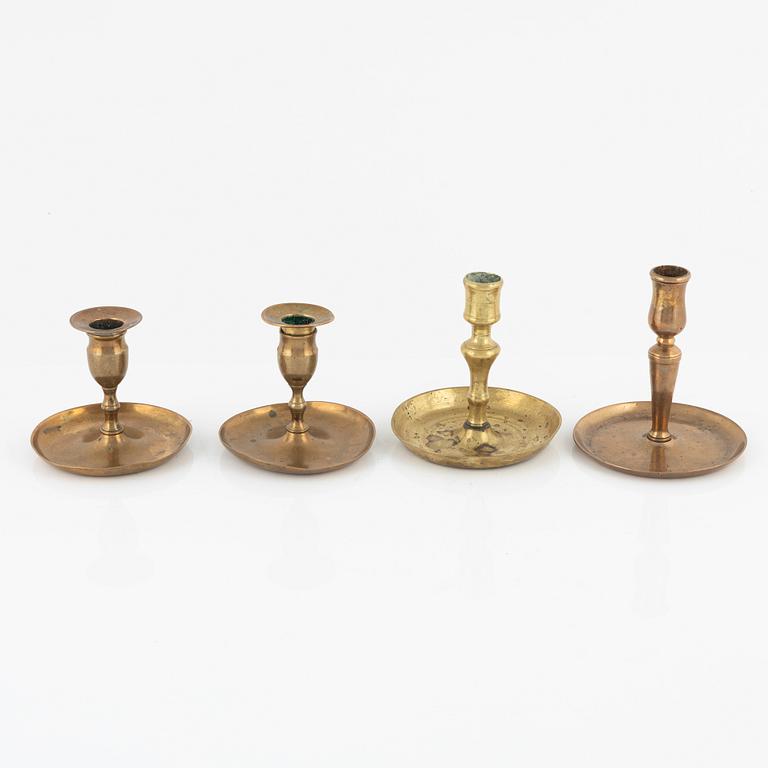 Four bronze candlesticks, a pair of which Skultuna model N 60, 18th-19th Century.
