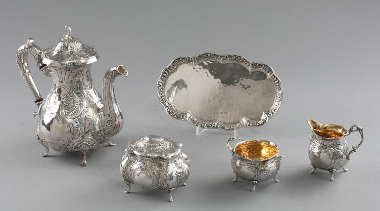 KAFFESERVIS, 5 delar, silver, GEWE, Malmö, 1900-talets andra hälft, vikt ca 1646g.