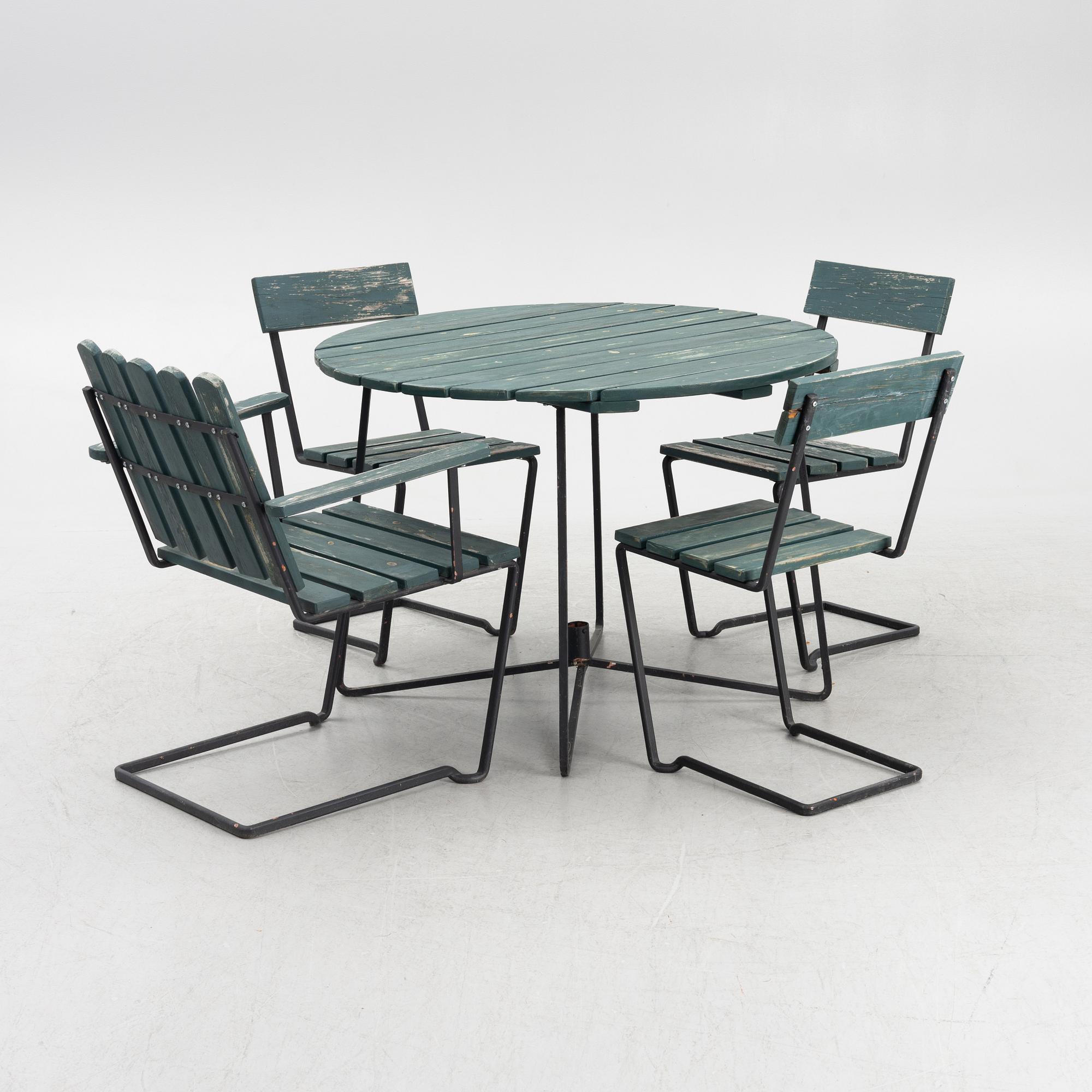 A garden table with five chairs, Grythyttan, Sweden, second half of the 20th century.