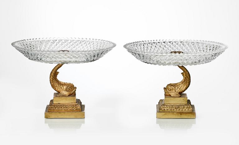 TAZZOR, ett par, brons och glas, empirestil, 1900-talets första hälft.