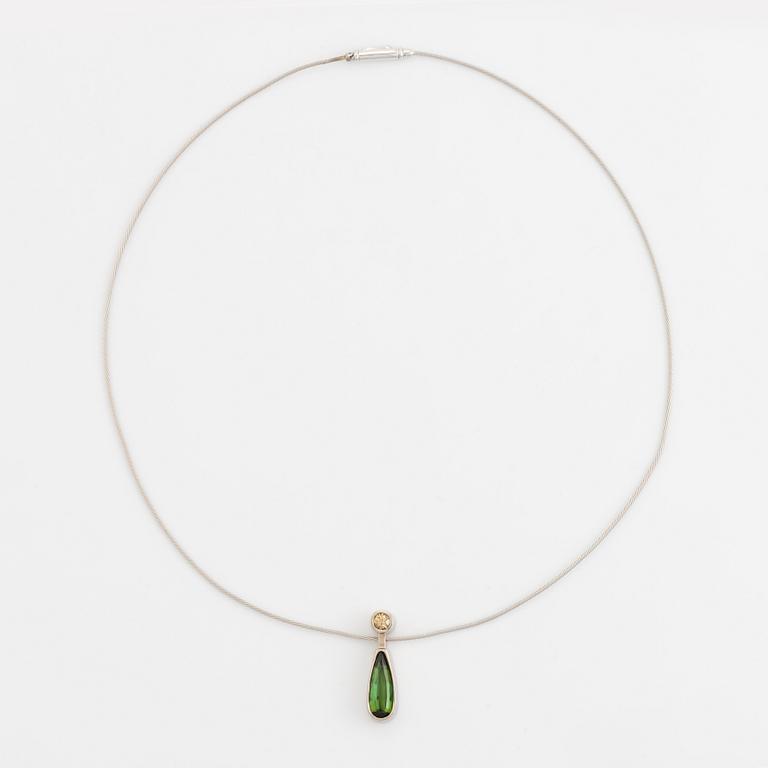 Wolfgang Gessl, 18K white gold, green tourmaline and brown brilliant cut diamond necklace.