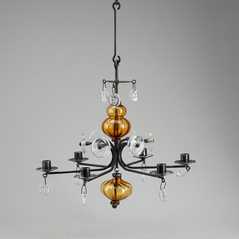 LJUSKRONA, glas och smidesjärn, Erik Höglund. H 43 cm.