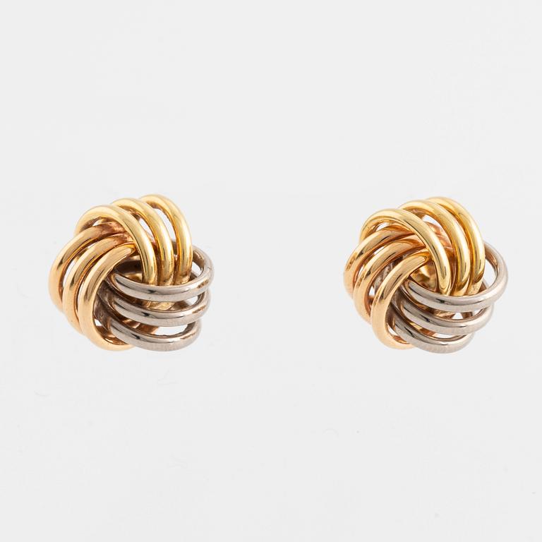 18K three colour gold earrings.
