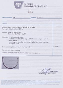 Tennisrannekoru, 18K valkokultaa, briljanttihiottuja timantteja.