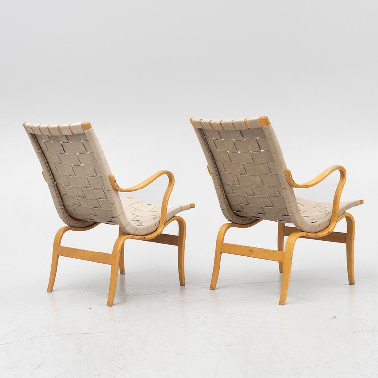 Bruno Mathsson, a pair of 'Eva' armchairs, Karl Mathsson Värnamo 1961 and 1962.