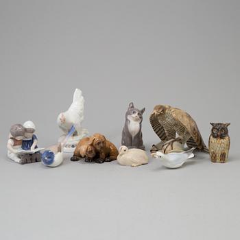 A lot of 9 figurines, including Royal Copenhagen and Rörstrand.