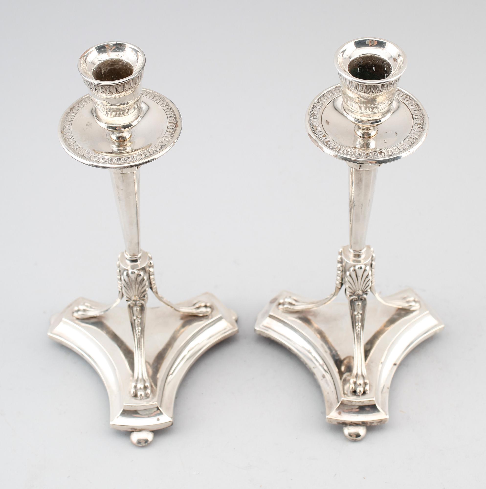 LJUSSTAKAR, 1 par, nysilver, C G Hallberg, 1900-talets första hälft.