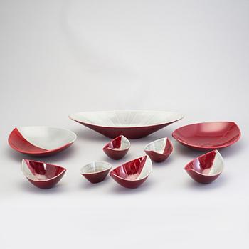 CARL-HARRY STÅLHANE, 8 skålar i flintgods, "California", Rörstrand, 1950-tal.