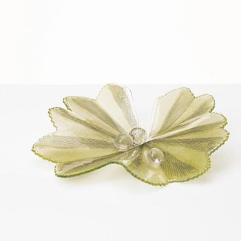 Ulla Forsell, a glass sculpture of a leaf with with three glass drops, ca 2013, ed. 122/150.