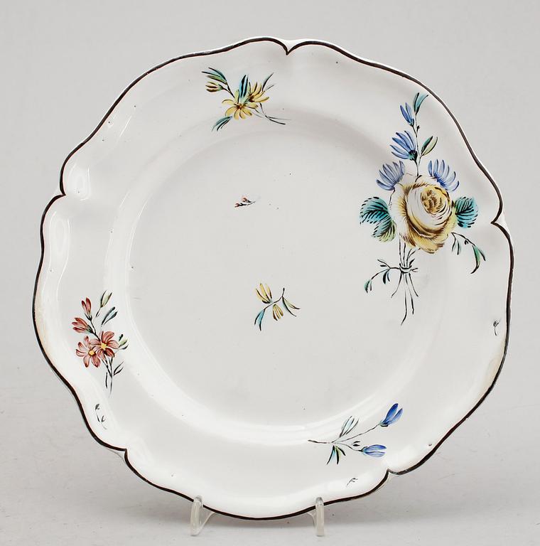 TALLRIK, fajans, Marieberg, J.E. Ehrenreichs tid, 1758-1766.
