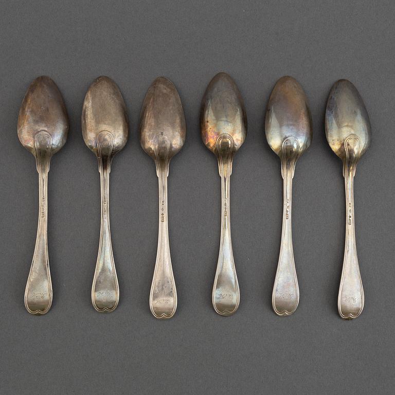 6 swedish silver dessert spoons, mark of Pehr Zethelius, Stockholm 1799.