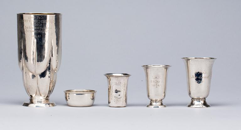 PARTI SILVER, 5 st. Bland annat EM Malmö, 1927. Vikt ca 422 g.