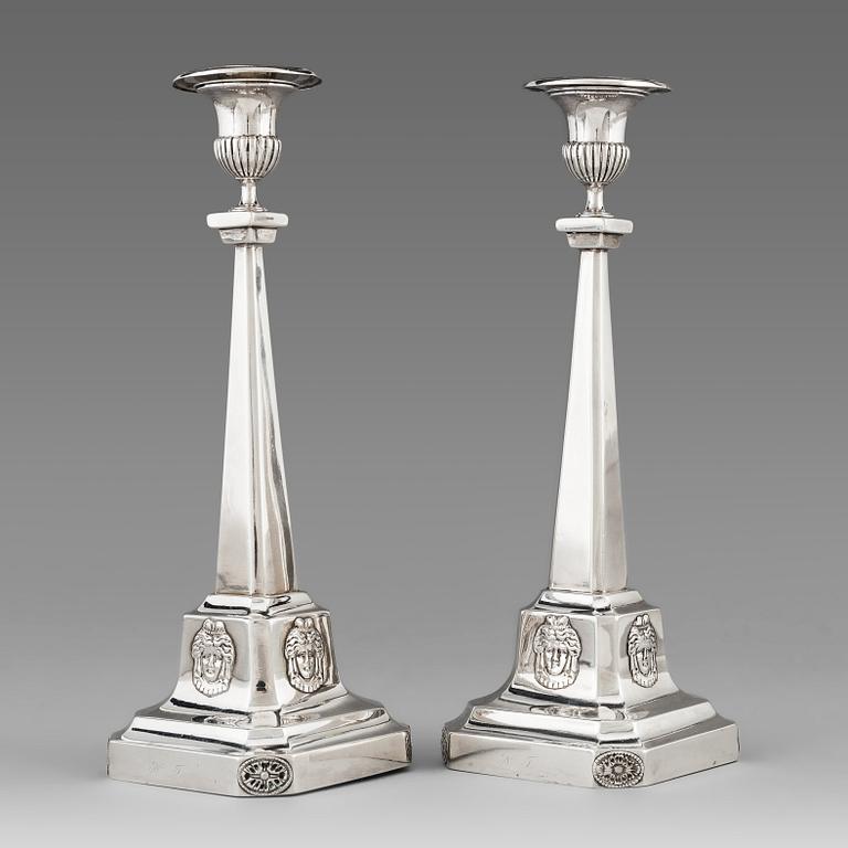 A pair of Swedish 18th century silver candlesticks, mark of Pehr Zethelius, Stockholm 1799.