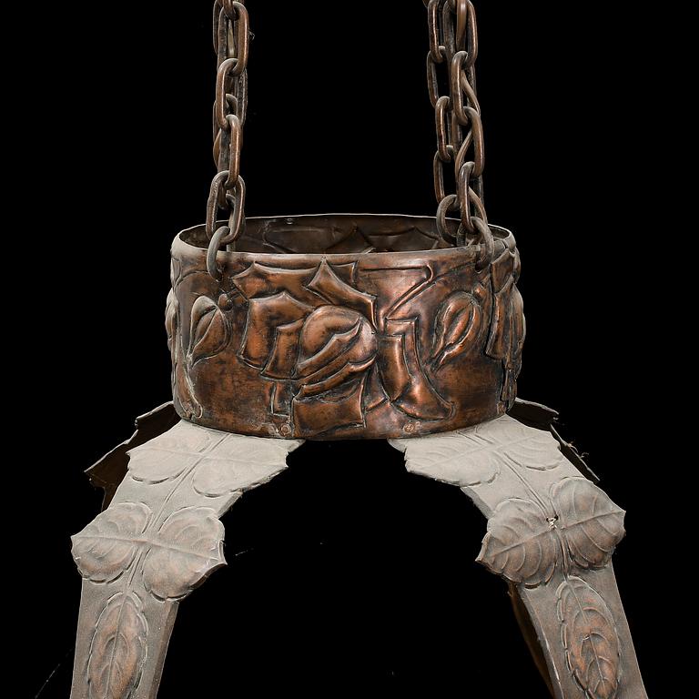 An early 20th Century art noveau copper ceiling light.
