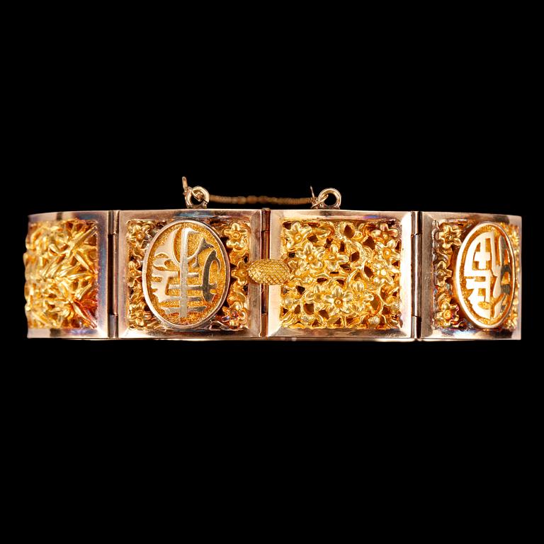 ARMBAND, 18k guld, sk "Four Seasons Bracelet", Kina, 1900-tal. Vikt ca53g.