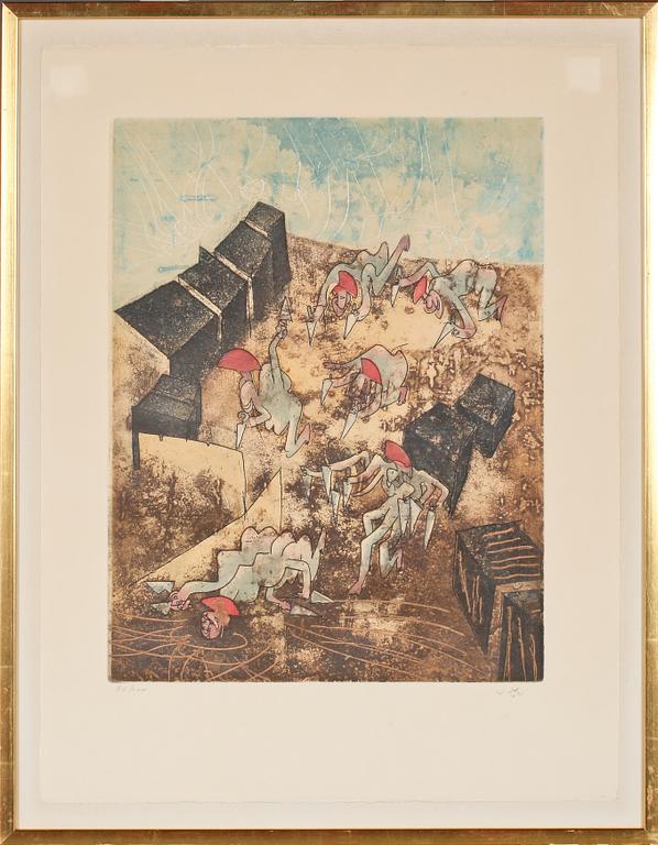 ROBERTO MATTA, färgetsning med akvatint, numrerad och signerad.
