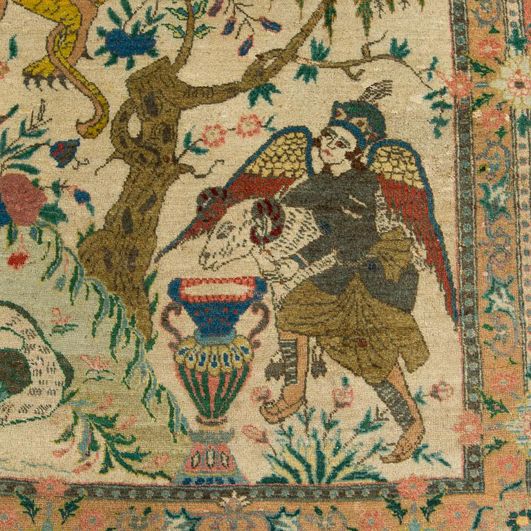 Matto, antiikki, figuraali, Täbris, Luoteis-Persia, n. 195 x 137 cm.