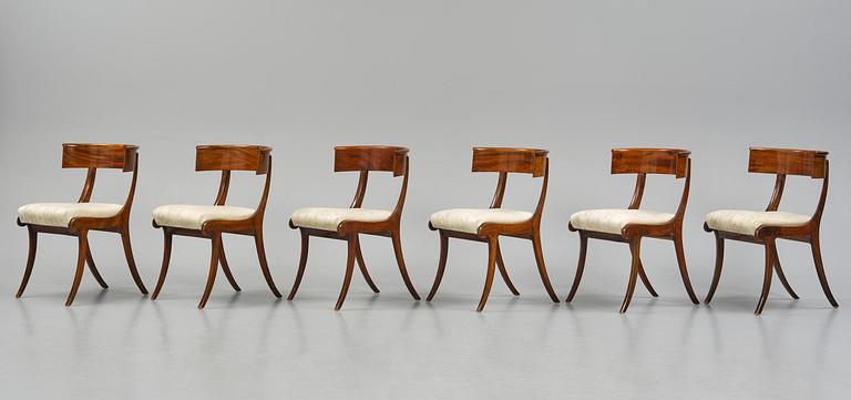 A set of six Danish Empire mahogany 'Klismos' chairs, Copenhagen, early 18th century.
