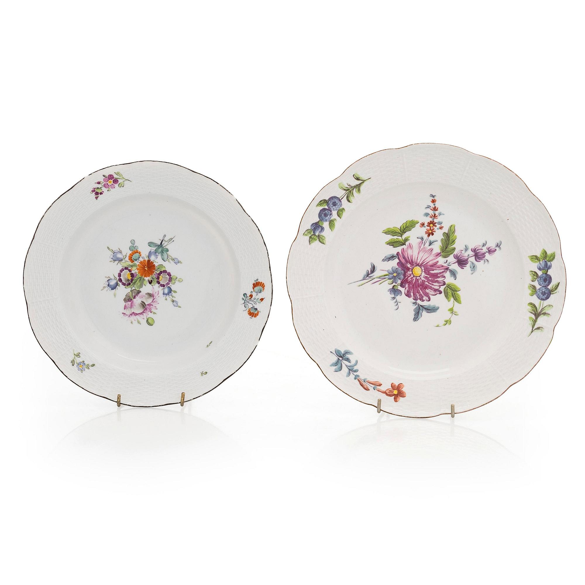 Two porcelain plates, by the Imperial Porcelain Factory in Saint Petersburg, period of Katarina I 1762-1796.