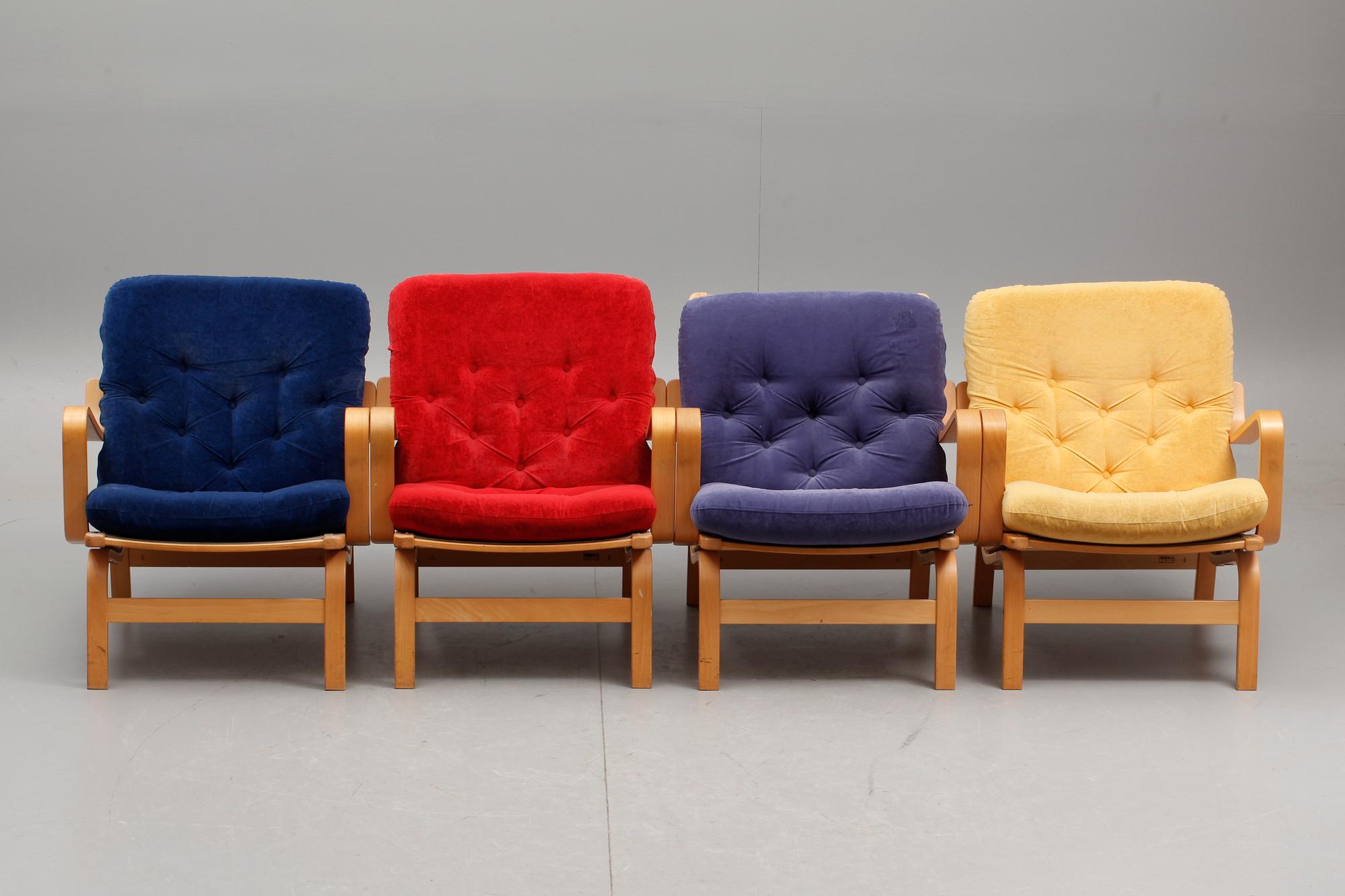 FÅTÖLJER, 4 st.  Yngve Ekström för Swedese.