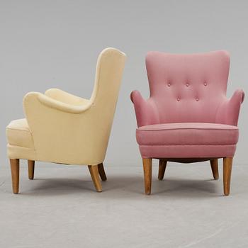 FÅTÖLJER, ett par, Carl Malmsten, enligt uppgift modell "Gävle", 1946.