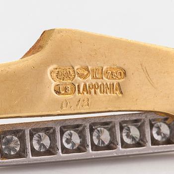 Björn Weckström, korvakorut, "Da Capo", 18K kultaa ja briljanttihiottuja timantteja, yht. noin 0.36 ct. Lapponia 1988.