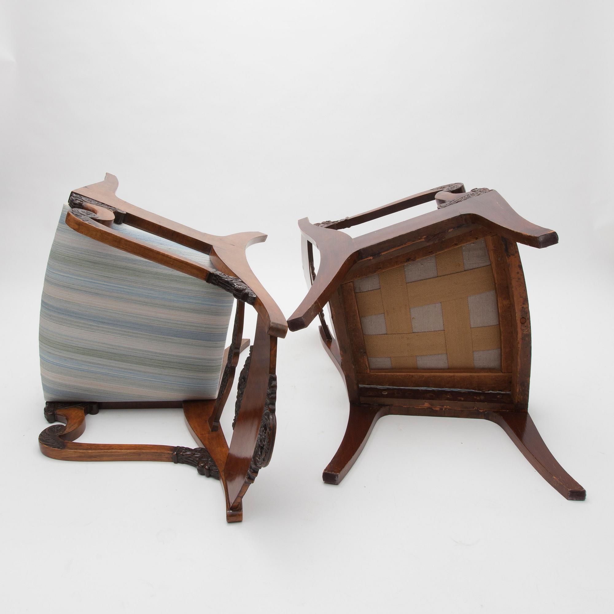 KARMSTOLAR, ett par, biedermeier, 1800-talets mitt.