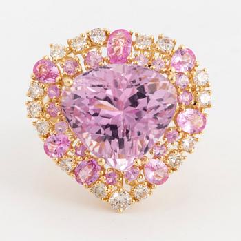 A kunzite, pink sapphire and diamond cock tail ring.