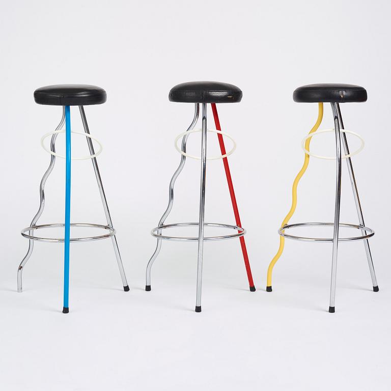 Javier Mariscal, A set of three bar stools, 'Duplex', BD Barcelona, 1980s.