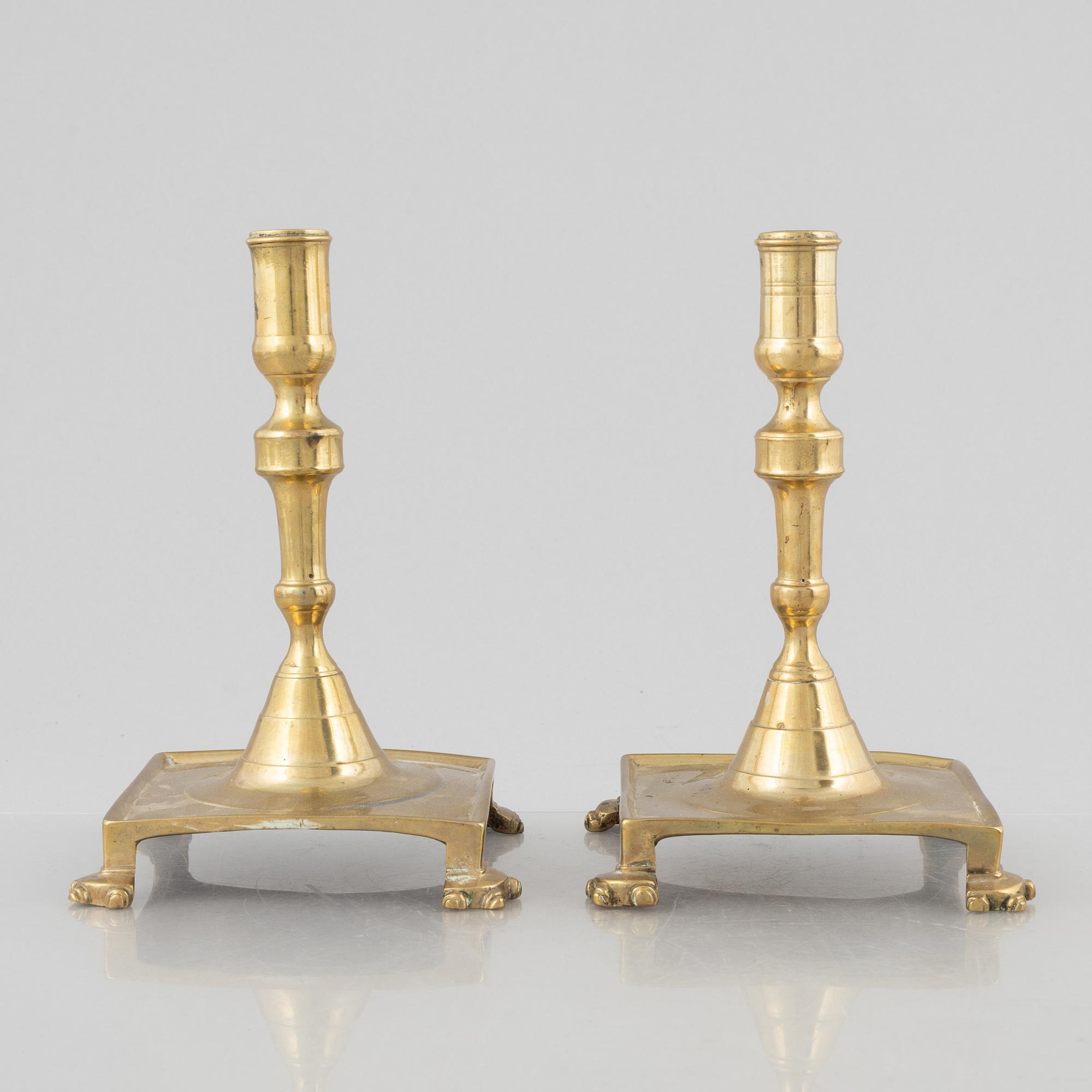Candle holders, a pair, brass, 19th century.