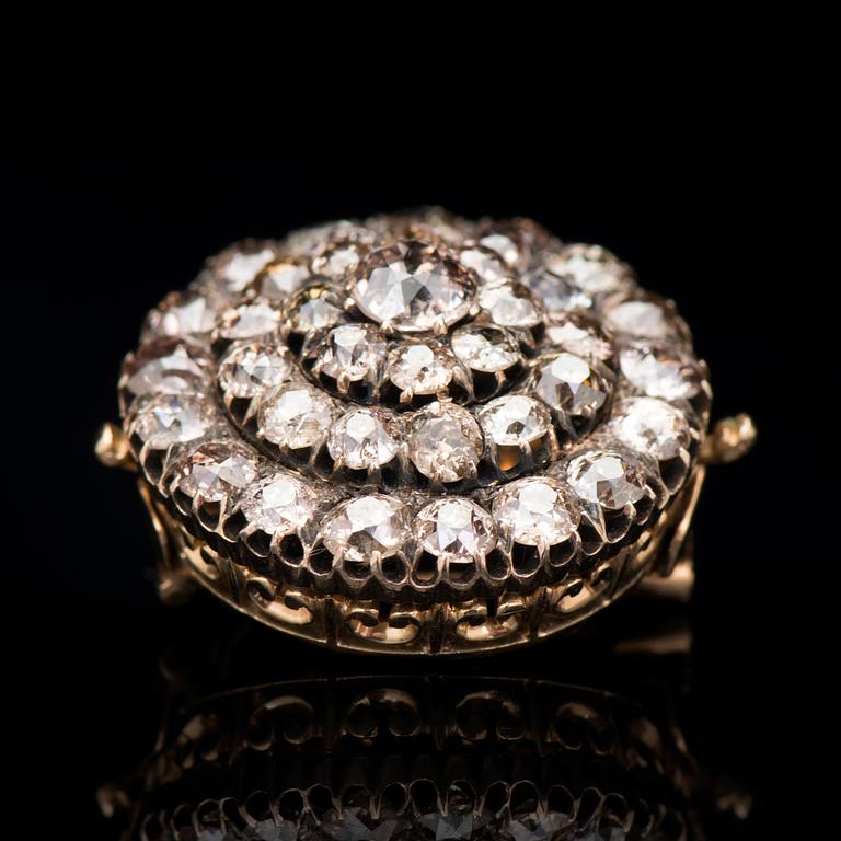 BROSCH, gammalslipade diamanter, 14K (56) guld. Moskva, 1888-1898.