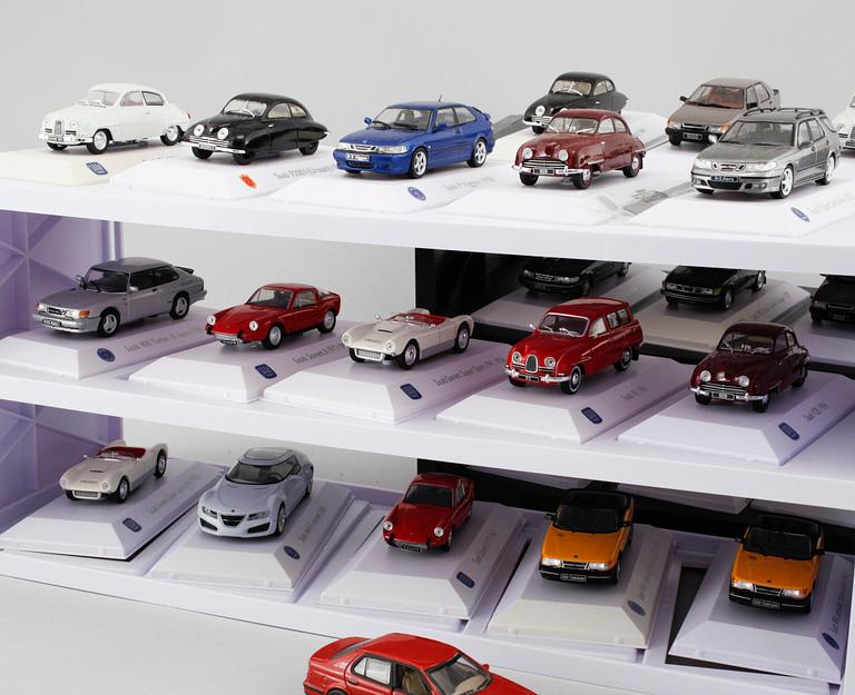 34 Saab model cars, Saab Car Museum Collection, late 20th century/21th century.