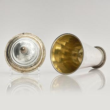 A Swedish late Baroque parcel-gilt silver beaker pl and cover, mark of Anders Limnell, Linköping 1740.