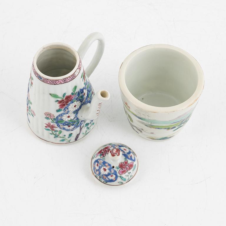A porcelain tea pot and cup, china, 18th-19th century.