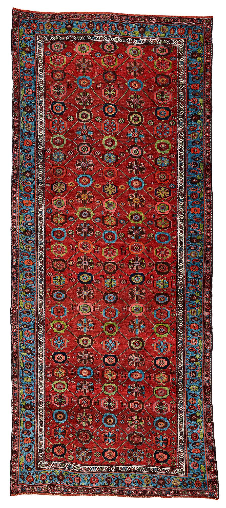 MATTA, semiantik Bidjar kelly, ca 346 x 151 cm (samt kortsidorna med 1 respektive 1,5 cm slätväv).