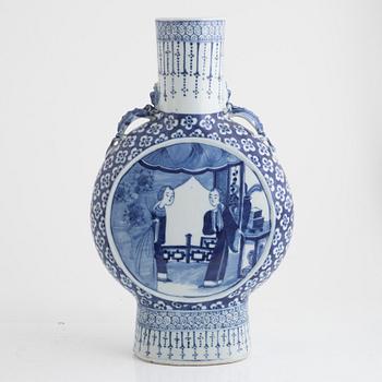 A blue and white moon flask and table lamp/vase, China, 19th/20th century.