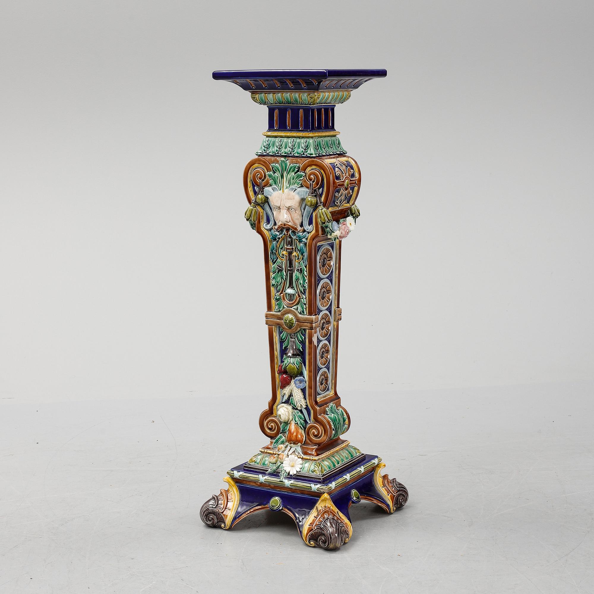 A ca 1900 majolica pedestal.