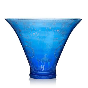 Edward Hald, a Swedish Grace engraved glass bowl, "Fyrverkeriskålen" (Fireworks), Orrefors, Sweden 1966.