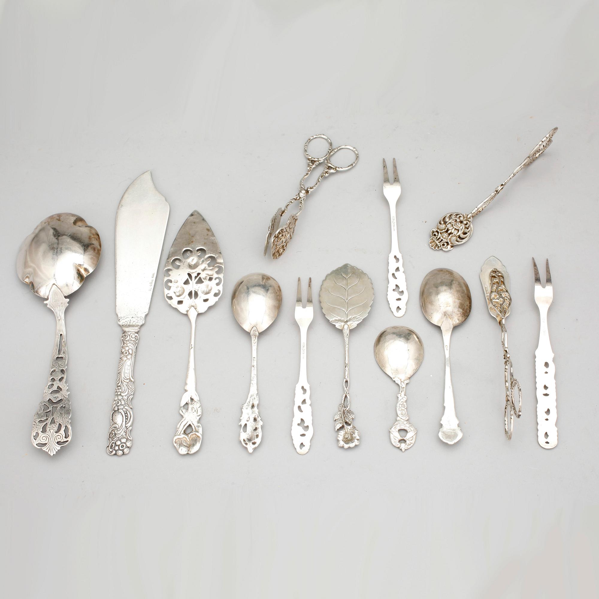 PARTI SILVER, 13 delar, bl.a GEWE, 1947, ca 380 g.